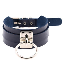 Load image into Gallery viewer, European and American Harajuku PU Leather Silver Single Ring Collar Wide Street-Snap Nightclub O-shaped Choker Necklace, Silver Ring