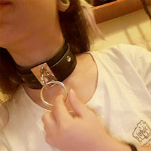 Load image into Gallery viewer, European and American Harajuku PU Leather Silver Single Ring Collar Wide Street-Snap Nightclub O-shaped Choker Necklace, Silver Ring