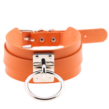 Load image into Gallery viewer, European and American Harajuku PU Leather Silver Single Ring Collar Wide Street-Snap Nightclub O-shaped Choker Necklace, Silver Ring