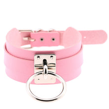 Load image into Gallery viewer, European and American Harajuku PU Leather Silver Single Ring Collar Wide Street-Snap Nightclub O-shaped Choker Necklace, Silver Ring