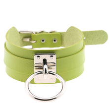 Load image into Gallery viewer, European and American Harajuku PU Leather Silver Single Ring Collar Wide Street-Snap Nightclub O-shaped Choker Necklace, Silver Ring