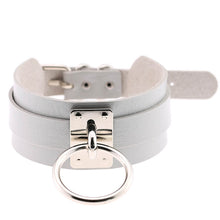 Load image into Gallery viewer, European and American Harajuku PU Leather Silver Single Ring Collar Wide Street-Snap Nightclub O-shaped Choker Necklace, Silver Ring