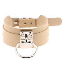 Load image into Gallery viewer, European and American Harajuku PU Leather Silver Single Ring Collar Wide Street-Snap Nightclub O-shaped Choker Necklace, Silver Ring