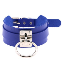 Load image into Gallery viewer, European and American Harajuku PU Leather Silver Single Ring Collar Wide Street-Snap Nightclub O-shaped Choker Necklace, Silver Ring