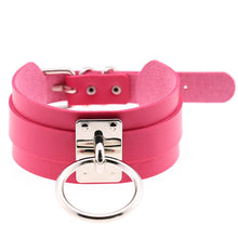Load image into Gallery viewer, European and American Harajuku PU Leather Silver Single Ring Collar Wide Street-Snap Nightclub O-shaped Choker Necklace, Silver Ring