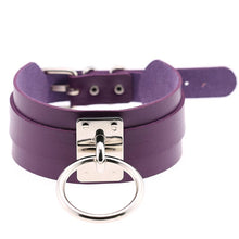 Load image into Gallery viewer, European and American Harajuku PU Leather Silver Single Ring Collar Wide Street-Snap Nightclub O-shaped Choker Necklace, Silver Ring