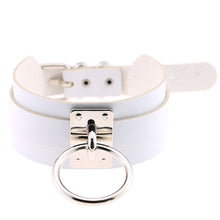 Load image into Gallery viewer, European and American Harajuku PU Leather Silver Single Ring Collar Wide Street-Snap Nightclub O-shaped Choker Necklace, Silver Ring