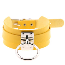 Load image into Gallery viewer, European and American Harajuku PU Leather Silver Single Ring Collar Wide Street-Snap Nightclub O-shaped Choker Necklace, Silver Ring