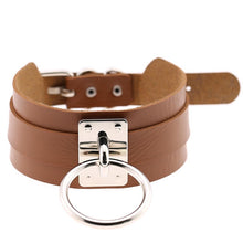 Load image into Gallery viewer, European and American Harajuku PU Leather Silver Single Ring Collar Wide Street-Snap Nightclub O-shaped Choker Necklace, Silver Ring