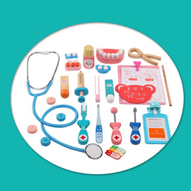 Wooden Child Early Learning Puzzle Doctor Role Playing Game Toy Bag Set