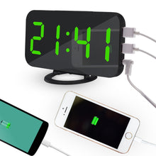 Load image into Gallery viewer, Multifunction Creative Mirror Reflective LED Display Alarm Clock with Snooze Function &amp; 2 USB Charge Port