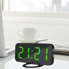 Load image into Gallery viewer, Multifunction Creative Mirror Reflective LED Display Alarm Clock with Snooze Function &amp; 2 USB Charge Port