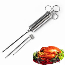 Load image into Gallery viewer, 60ml Stainless Steel Syringe Dual Needles Condiment Turkey Meat Injector Cooking Tools, Stainless Steel Marinade Injector