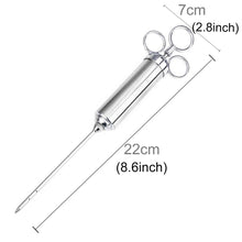 Load image into Gallery viewer, 60ml Stainless Steel Syringe Dual Needles Condiment Turkey Meat Injector Cooking Tools, Stainless Steel Marinade Injector