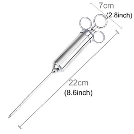 60ml Stainless Steel Syringe Dual Needles Condiment Turkey Meat Injector Cooking Tools, Stainless Steel Marinade Injector