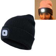 Load image into Gallery viewer, Unisex Warm Winter Polyacrylonitrile Knit Hat Adult Head Cap with 4 LED Lights, USB Type