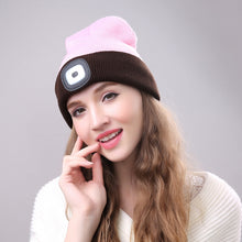 Load image into Gallery viewer, Unisex Warm Winter Polyacrylonitrile Knit Hat Adult Head Cap with 4 LED Lights, USB Type