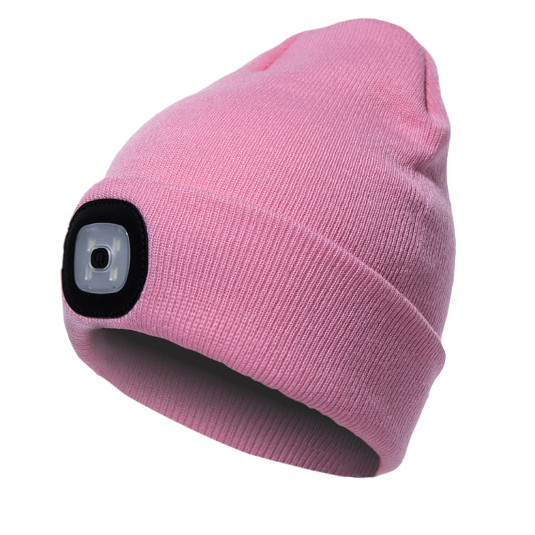 Unisex Warm Winter Polyacrylonitrile Knit Hat Adult Head Cap with 4 LED Lights, USB Type