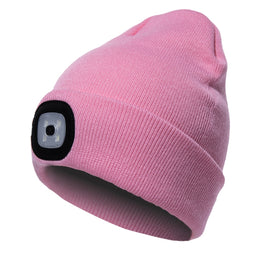 Unisex Warm Winter Polyacrylonitrile Knit Hat Adult Head Cap with 4 LED Lights, USB Type