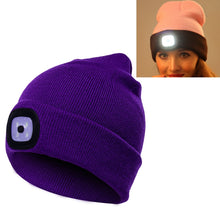 Load image into Gallery viewer, Unisex Warm Winter Polyacrylonitrile Knit Hat Adult Head Cap with 4 LED Lights, USB Type