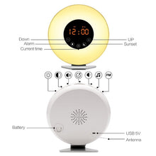 Load image into Gallery viewer, Multi-function Led Touch Intelligent Wake-up Light Alarm Clock with FM Radio, USB