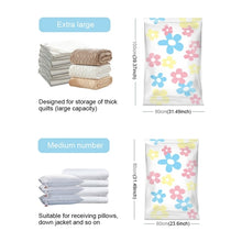 Load image into Gallery viewer, 11 PCS Space Saving Sunflowers Pattern Vacuum Storage Bag, Thinken Quilts Clothing Vacuum Seal Storage Bag with a Hand Pump, Including: 3 PCS 80*100 cm，2 PCS 60*80 cm, 3 PCS 50*70 cm, 2 PCS 40*60 cm, 11 PCS Storage Bag