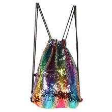 Load image into Gallery viewer, Mermaid Glittering Sequin Drawstring Sports Backpack Shoulder Bag