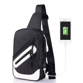Multi-Function Portable Casual Canvas  Chest Bag Outdoor Sports Shoulder Bag with External USB Charging Interface for Men / Women / Student