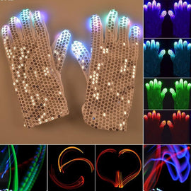 1 Pair Sequins Glowing Gloves LED Flash Gloves Dance and Party Supplies Halloween, Christmas and Other Festival Supplies, Sequins Glowing Gloves