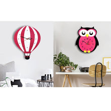 Load image into Gallery viewer, 11*10 inch Children Bedroom Room Decor Battery Operated Shaped Mute Non Ticking Round Wall Quartz Clock, Owl, Balloon