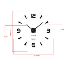 Load image into Gallery viewer, Bedroom Home Decoration Watch Frameless 3D Mirror Large DIY Wall Sticker Mute Clock, Size: 100*100cm, 3M013S (Black), 3M013S (Gold), 3M013S (Silver)