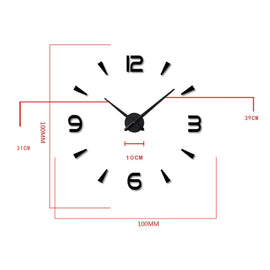 Bedroom Home Decoration Watch Frameless 3D Mirror Large DIY Wall Sticker Mute Clock, Size: 100*100cm, 3M013S (Black), 3M013S (Gold), 3M013S (Silver)