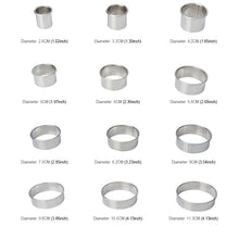 Load image into Gallery viewer, 12 PCS / Set Stainless Steel Round Shape Cutting Mould Mousse Cake Doughnut Baking Tools, Round Shape(12 PCS / Set)