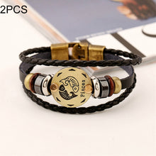 Load image into Gallery viewer, 2 PCS Couple Lovers Jewelry Leather Braided Constellation Detail Hand Chain Bracelet, Size: 21*1.2cm, HC3505A, HC3505B, HC3505C, HC3505D, HC3505E, HC3505F, HC3505G, HC3505H, HC3505J, HC3505K, HC3505L, HC3505M