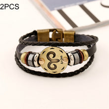 Load image into Gallery viewer, 2 PCS Couple Lovers Jewelry Leather Braided Constellation Detail Hand Chain Bracelet, Size: 21*1.2cm, HC3505A, HC3505B, HC3505C, HC3505D, HC3505E, HC3505F, HC3505G, HC3505H, HC3505J, HC3505K, HC3505L, HC3505M