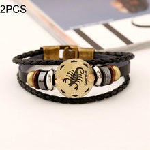 Load image into Gallery viewer, 2 PCS Couple Lovers Jewelry Leather Braided Constellation Detail Hand Chain Bracelet, Size: 21*1.2cm, HC3505A, HC3505B, HC3505C, HC3505D, HC3505E, HC3505F, HC3505G, HC3505H, HC3505J, HC3505K, HC3505L, HC3505M