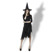 Load image into Gallery viewer, Black Irregular Long Skirt Exit Halloween Costume Cosplay Show Witchcraft Dress, M, Chest: 88cm, Waistline: 72cm, Skirt Length: 108cm, Long Skirt Exit Chest: 88cm