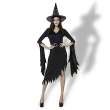 Load image into Gallery viewer, Black Irregular Long Skirt Exit Halloween Costume Cosplay Show Witchcraft Dress, M, Chest: 88cm, Waistline: 72cm, Skirt Length: 108cm, Long Skirt Exit Chest: 88cm