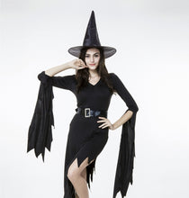 Load image into Gallery viewer, Black Irregular Long Skirt Exit Halloween Costume Cosplay Show Witchcraft Dress, M, Chest: 88cm, Waistline: 72cm, Skirt Length: 108cm, Long Skirt Exit Chest: 88cm