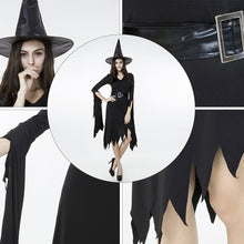 Load image into Gallery viewer, Black Irregular Long Skirt Exit Halloween Costume Cosplay Show Witchcraft Dress, M, Chest: 88cm, Waistline: 72cm, Skirt Length: 108cm, Long Skirt Exit Chest: 88cm