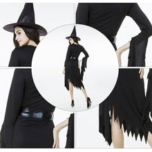 Load image into Gallery viewer, Black Irregular Long Skirt Exit Halloween Costume Cosplay Show Witchcraft Dress, M, Chest: 88cm, Waistline: 72cm, Skirt Length: 108cm, Long Skirt Exit Chest: 88cm