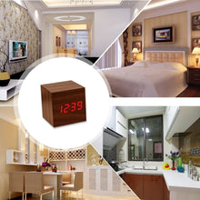 Load image into Gallery viewer, Wood Clock Desk Table LED Digital Display Alarm Clock with Time &amp; Date &amp; Temperature Display, Wood Clock