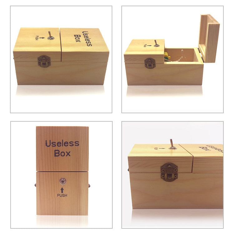 Creative Funny Present Useless Box Novel Wooden Anti-stress Toy(Dark Wood)