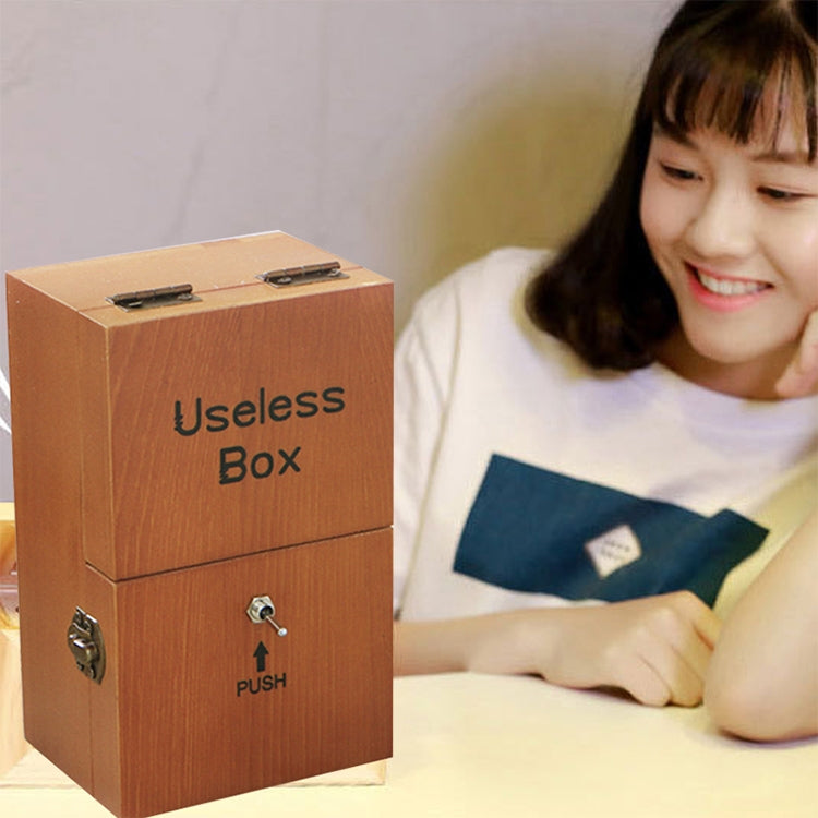 Creative Funny Present Useless Box Novel Wooden Anti-stress Toy(Dark Wood)
