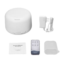 Load image into Gallery viewer, T500 Remote Control Clear White Air Humidifier Automatic Alcohol Sprayer Essential Oil Diffuser Ultrasonic Mist Maker Ultrasonic Aroma Diffuser Atomizer Color LED, Capacity: 500ml, DC 24V, US Plug, Clear White (500ml), Wood Pattern (500ml)
