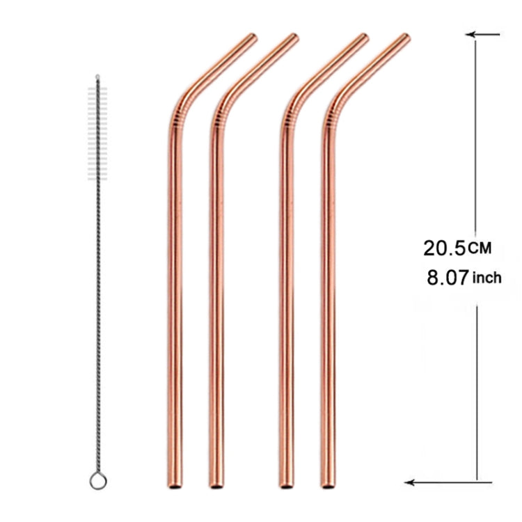 5pcs Reusable Stainless Steel Bent Drinking Straw + Cleaner Brush Set Kit,  215*6mm, 215*6mm (Bent)