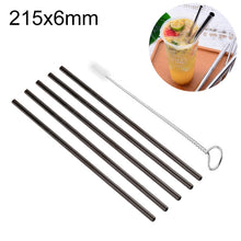 Load image into Gallery viewer, 5pcs Reusable Stainless Steel Straight Drinking Straw + Cleaner Brush Set Kit,  215*6mm, 215*6mm (Straight)