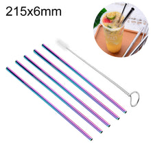 Load image into Gallery viewer, 5pcs Reusable Stainless Steel Straight Drinking Straw + Cleaner Brush Set Kit,  215*6mm, 215*6mm (Straight)