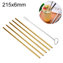 Load image into Gallery viewer, 5pcs Reusable Stainless Steel Straight Drinking Straw + Cleaner Brush Set Kit,  215*6mm, 215*6mm (Straight)