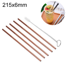 Load image into Gallery viewer, 5pcs Reusable Stainless Steel Straight Drinking Straw + Cleaner Brush Set Kit,  215*6mm, 215*6mm (Straight)